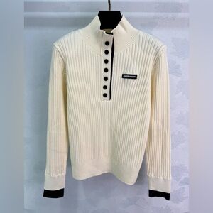 Miu Miu Cream Turtleneck Sweater with Black Details